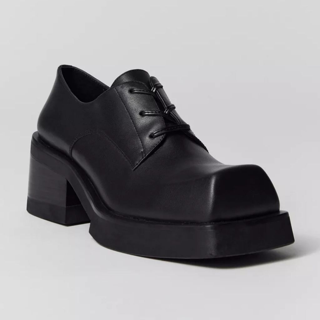 Jeffrey Campbell Intellect Chunky Heeled Oxford Shoes In Black Leather Nwt